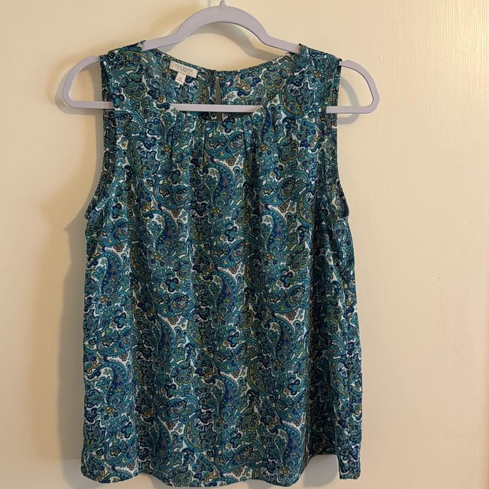 Talbots Sleeveless Dress Blouse Blue Paisley Sz PM